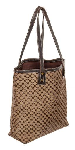 Celine Brown Beige Canvas Macadam Tote Bag