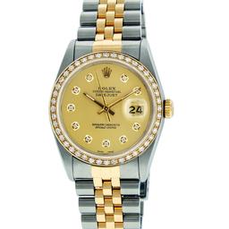 Rolex Mens Two Tone Champagne Diamond 36MM Datejust Wriswatch