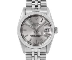 Rolex Ladies Midsize 31MM Silver Index 18K White Gold Fluted Bezel Datejust