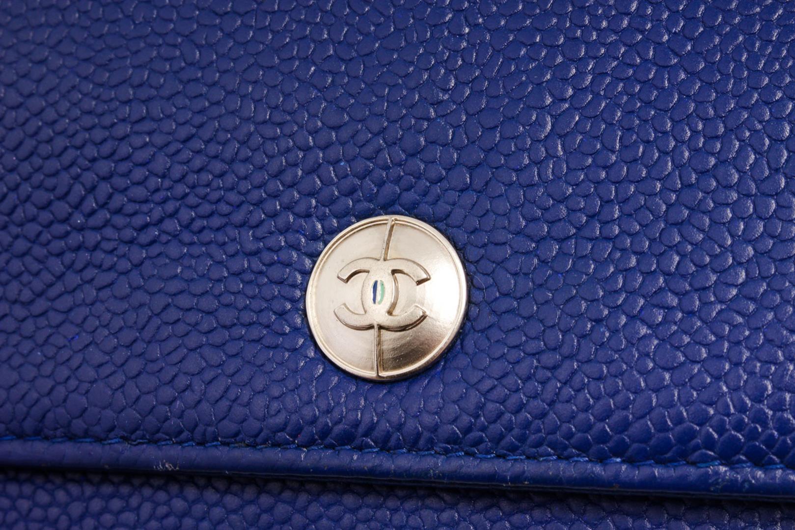 Chanel Blue Caviar Leather CC Button Wallet on Chain