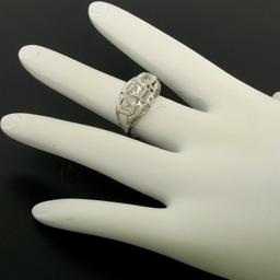 Antique Art Deco 18k White Gold Filigree 0.72 ctw 3 Old European Cut Diamond Rin