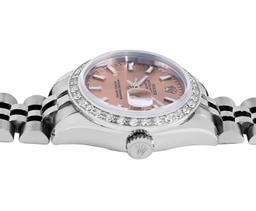 Rolex Ladies Stainless Steel Salmon Dial White Gold Diamond Bezel Datejust Hidde