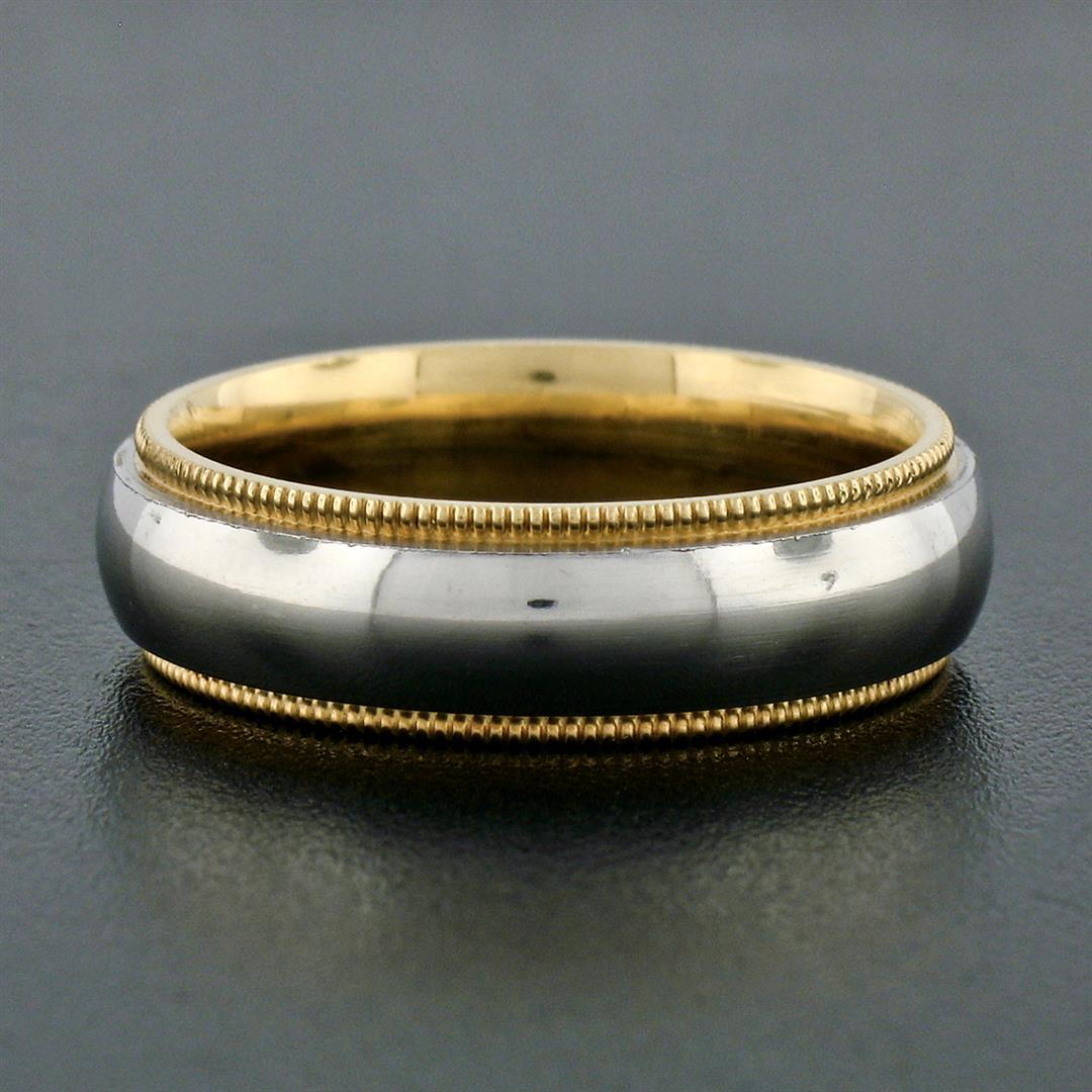 Men's 18k White and Yellow Gold 5.5mm Milgrain Edged Band Ring