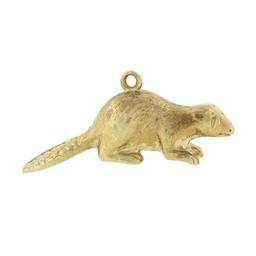 Vintage Birks 10K Yellow Gold 3D Beaver Detailed Textured Finish Charm Pendant