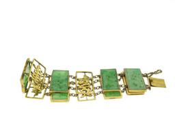 Antique 14k Solid Gold Chinese Large Hand Carved Jade WIDE Link Bracelet