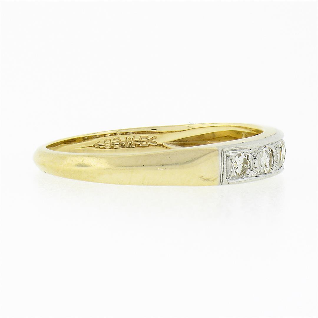 Antique 14k Yellow Gold w/ Palladium Top 0.20 ctw Pave Diamond Wedding Band Ring