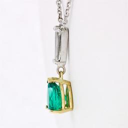 Petite 14K TT Gold .81 ctw Pear Emerald Long Baguette Diamond Drop Dangle Pendan