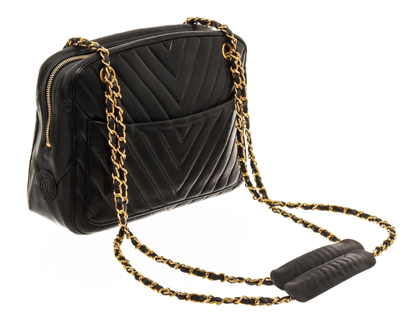 Chanel Black Lambskin Chevron Camera Bag