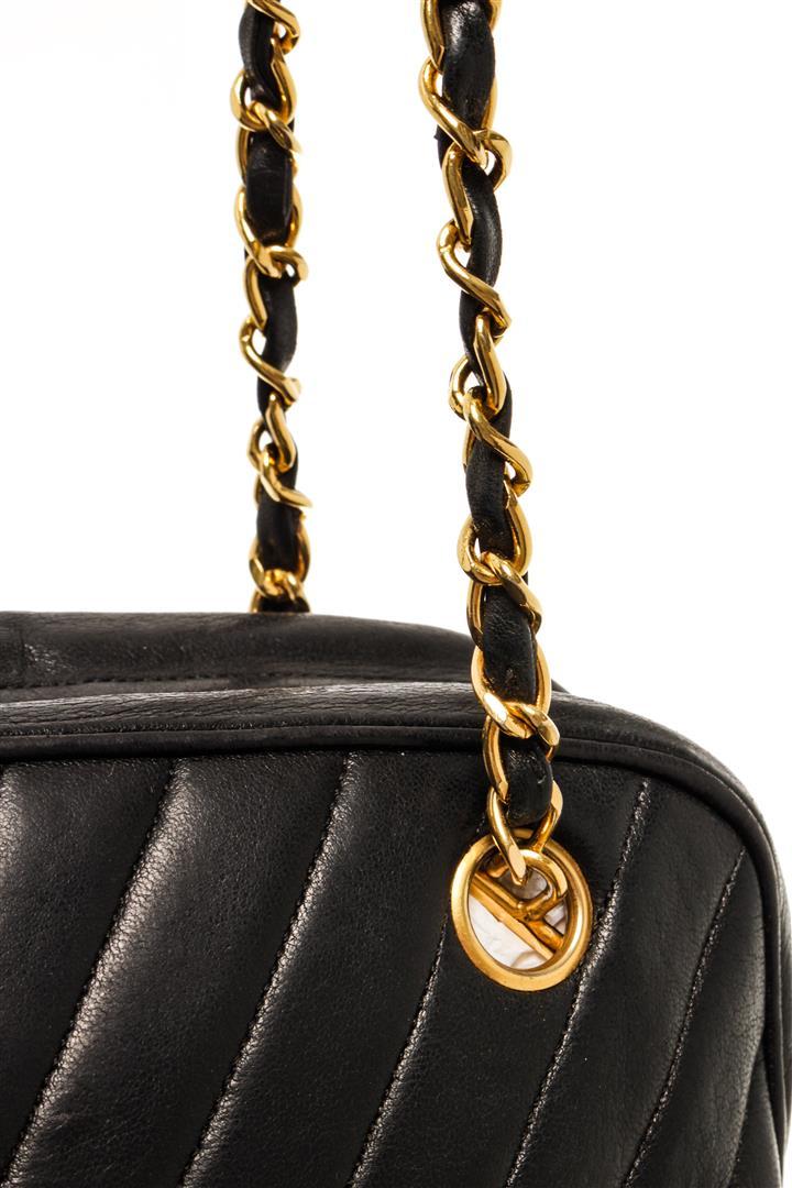 Chanel Black Lambskin Chevron Camera Bag