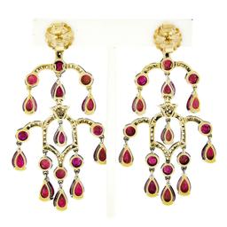 18k Two Tone Gold 17.48 ctw GIA Pear Ruby & Diamond Large Drop Chandelier Earrin