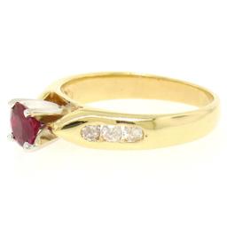 14k Yellow Gold 0.77 ctw Round Ruby Solitaire Engagement Ring w/ Diamond Accents