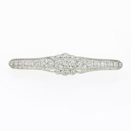 Antique Art Deco Platinum 4.04 ctw Old European Diamond Filigree Bar Pin Brooch