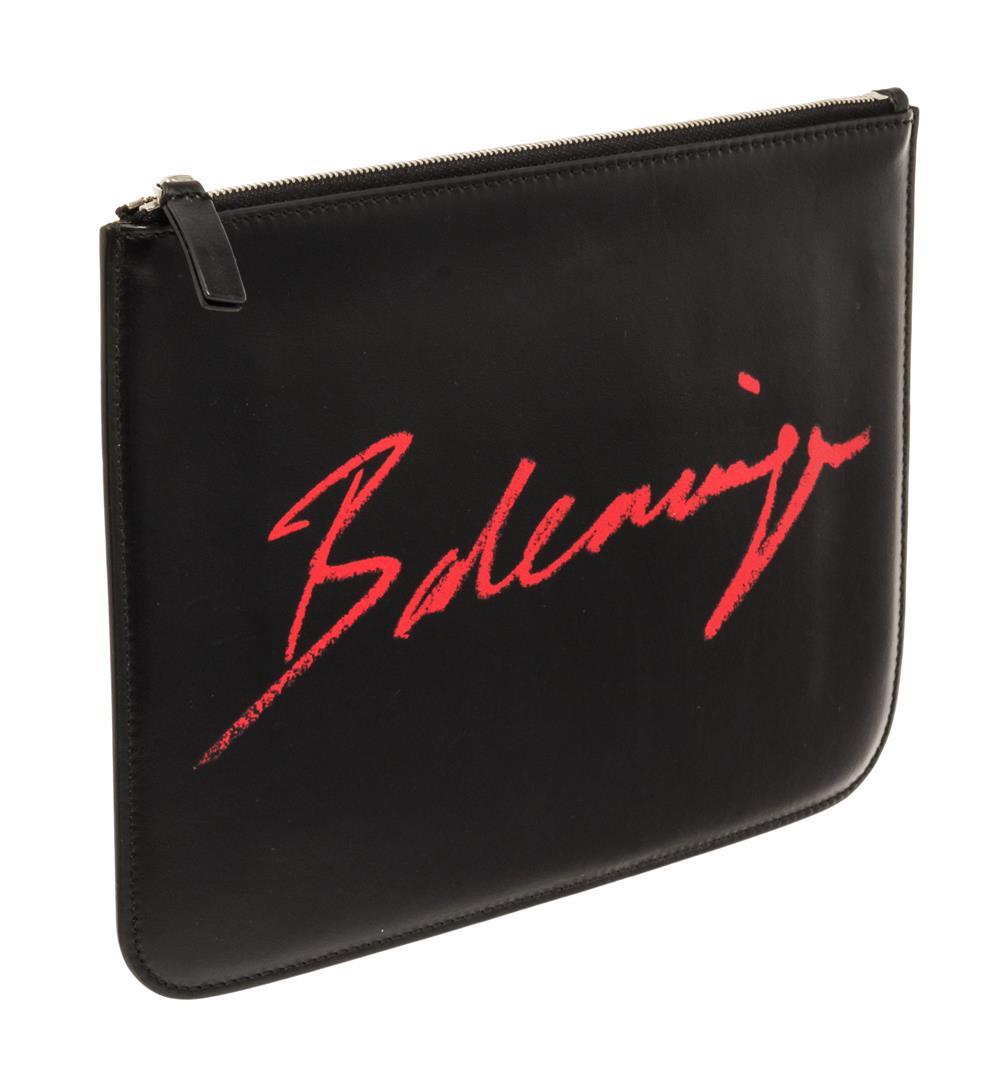 Balenciaga Black Leather Everyday Script Logo Medium Pouch