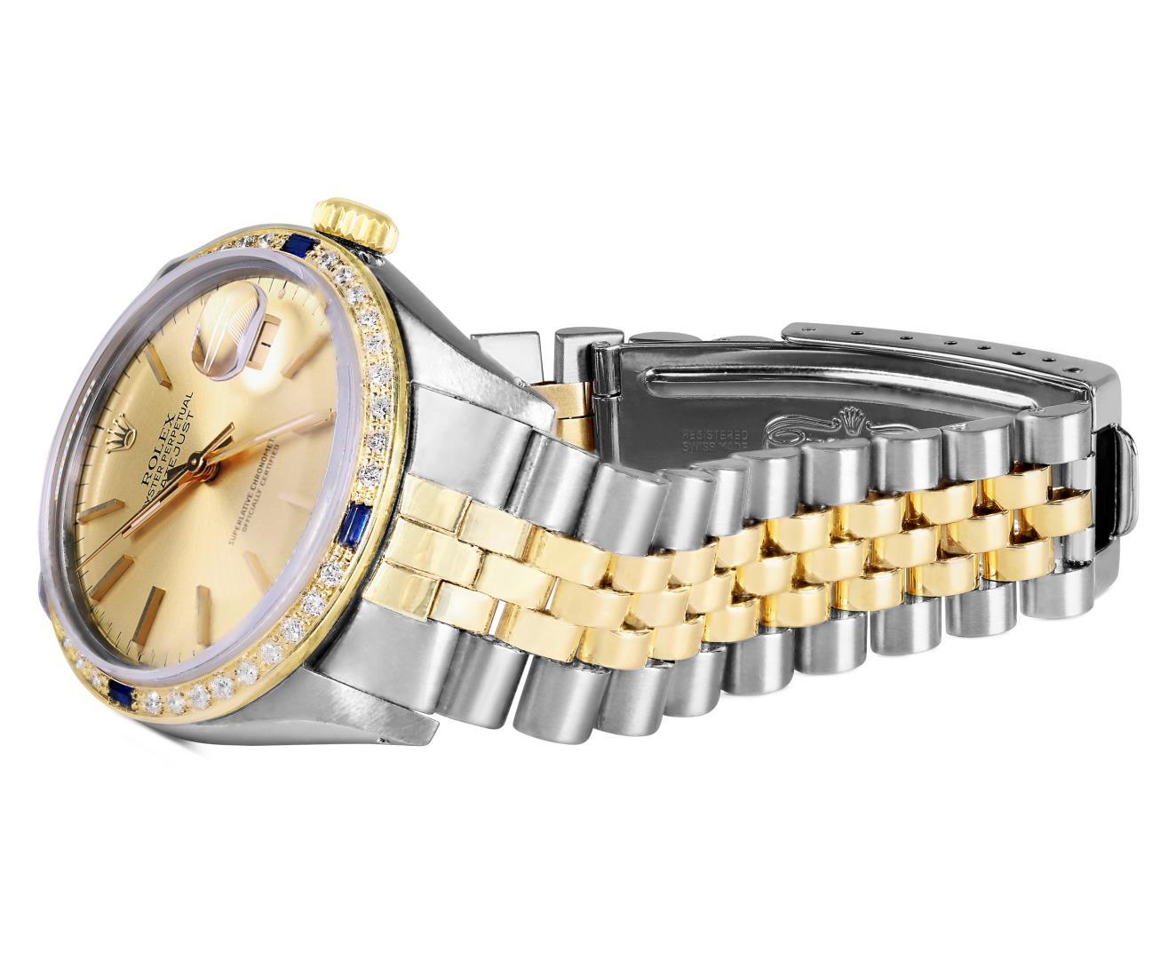 Rolex Mens 2 Tone Champagne Index Diamond And Sapphire Bezel Datejust Wristwatch