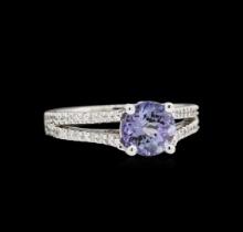 1.48 ctw Tanzanite and Diamond Ring - 14KT White Gold