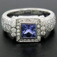 New Platinum 2.37 ctw Tanzanite and Diamond Halo Ring