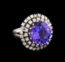 13.60 ctw Tanzanite and Diamond Ring - 14KT White Gold