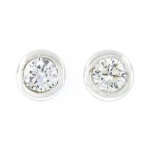 New 14k White Gold .44 ctw Martini Bezel Set Round Brilliant Diamond Stud Earrin