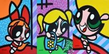 MORAIS **THE POWERPUFF GIRLS (TRIPTYCH) ** SIGNED ORIGINAL ACRYLIC