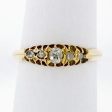 Antique Victorian 18K Gold 0.32 ctw Cushion Old Mine & Rose Cut Diamond Band Rin