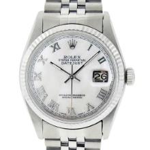 Rolex 36MM Stainless Steel White Roman Datejust Wristwatch