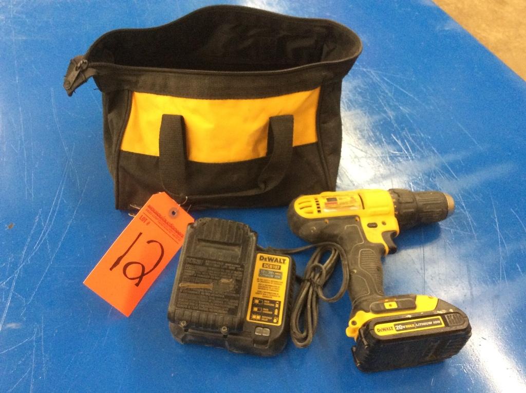 DeWalt 20 volt cordless drill w/ charger & bag.