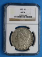 NGC AU 50 1885 MORGAN SILVER DOLLAR