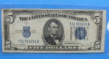 1934 D Silver Certificate Five Dollar Bill $5