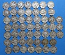 Lot of 52 90% Silver Mercury Dimes $5.20 Face Value