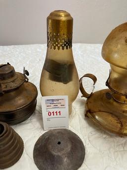 3 oil lamps, globe and misc parts
