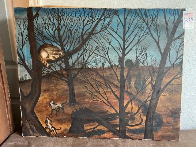 oil on canvas wildlife , raccoon in a tree