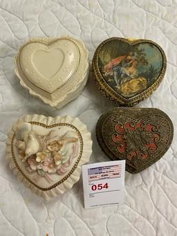 3 heart music boxes and 1 heart jewelry box