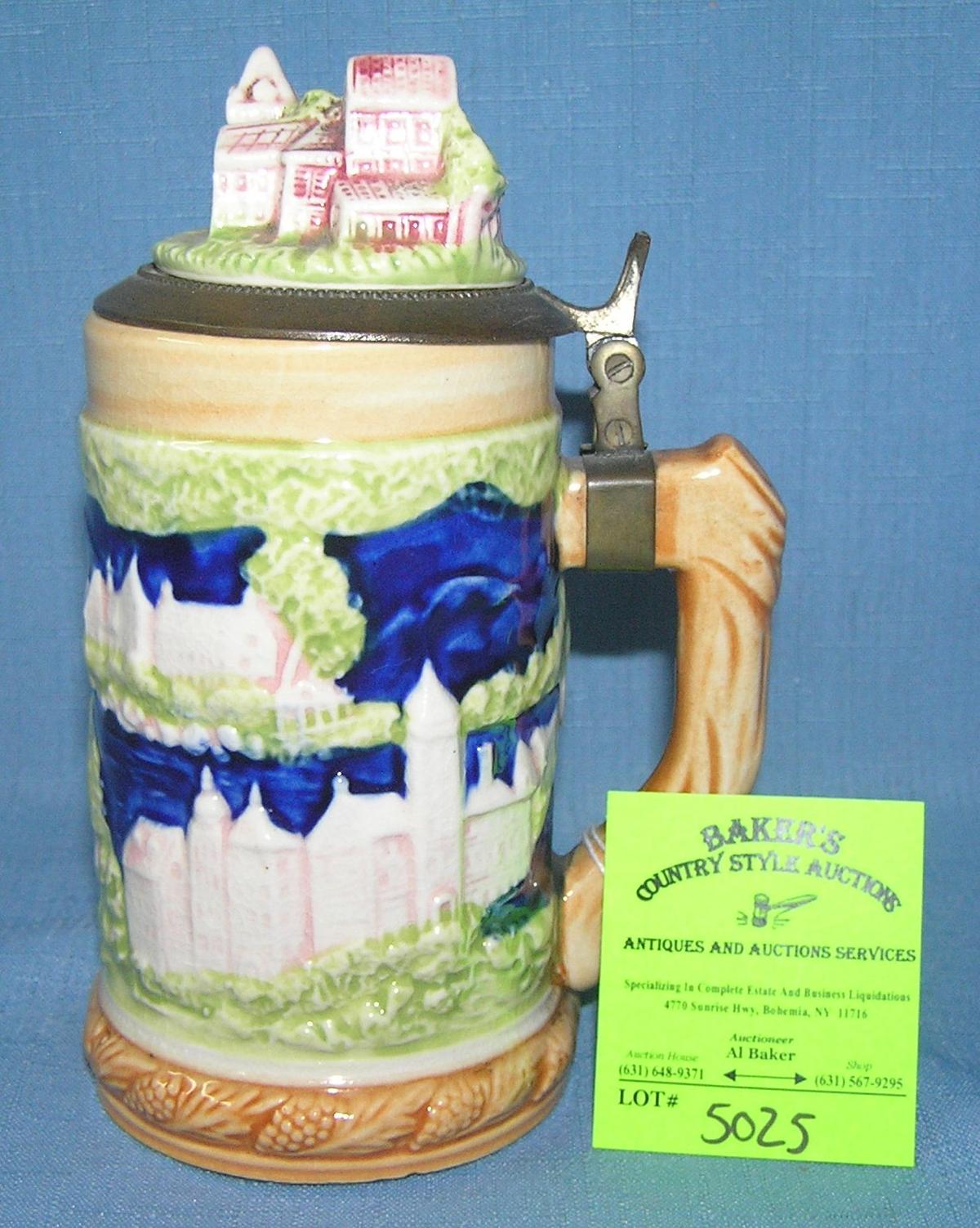 Vintage Porcelain beer stein with figural lid