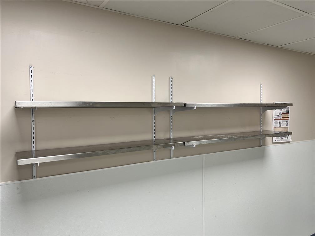 $BID PRICE X 4 - (4) STAINLESS STEEL WALL SHELVES W/ BRACKETS EACH 36" X 10"