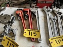 LOT: 3-PIPE WRENCHES, 14" & 18" 1-18" ALUMININUM