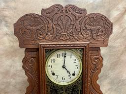 Nice Antique Pressed Oak Kitchen Clock Made By New Haven Clock Company