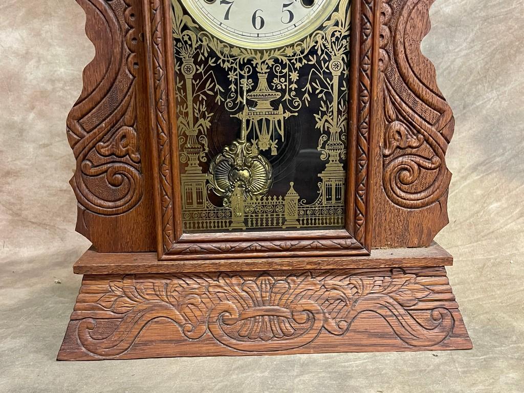 Nice Antique Pressed Oak Kitchen Clock Made By New Haven Clock Company