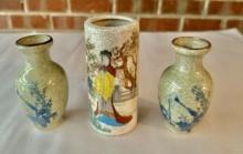 Three Pieces Of Antique Hand Painted Ceramics