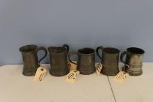 FIVE PEWTER MUGS