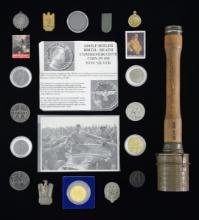 WWII GERMAN HAND GRENADE, TINNIES, LOCKET & MORE.