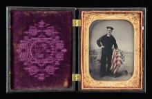 FINE QUARTER CIVIL WAR TINTYPE OF US SAILOR WITH