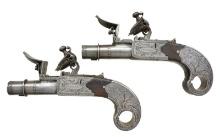 INTERESTING PAIR OF SCREW BARREL FLINTLOCK FOLDING