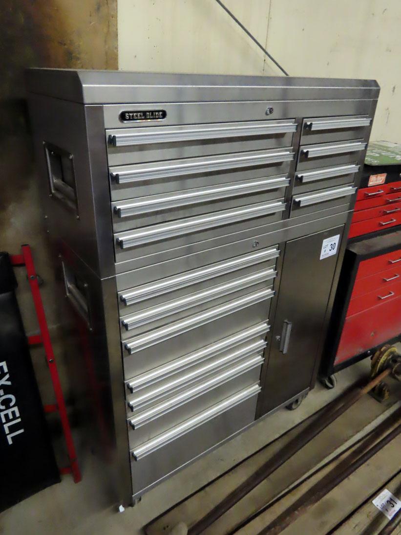 Steel Glide HD Stainless Steel 15 Drawer Combination Tool Chest/Box on HD Casters, Like New