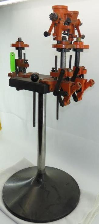 (3) Lyman Reloading Presses on a Pedestal Mount