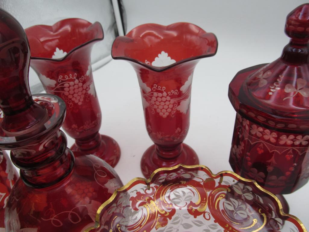 (9) + Piece Ruby/Bohemian Glass Group