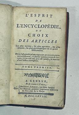 RARE L'Esprit de l'Encyclopédie, ou choix des articles (1763)