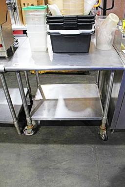 36IN X 30IN STAINLESS STEEL TABLE W/ UNDERSHELF ON CASTERS