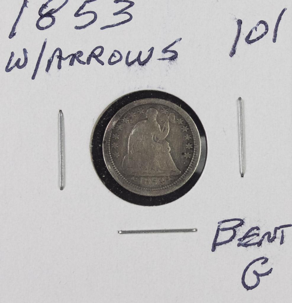 1853 - W/ARROWS SEATED LIBERTY HALF DIME - G