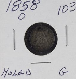 1858 - SEATED LIBERTY HALF DIME - G