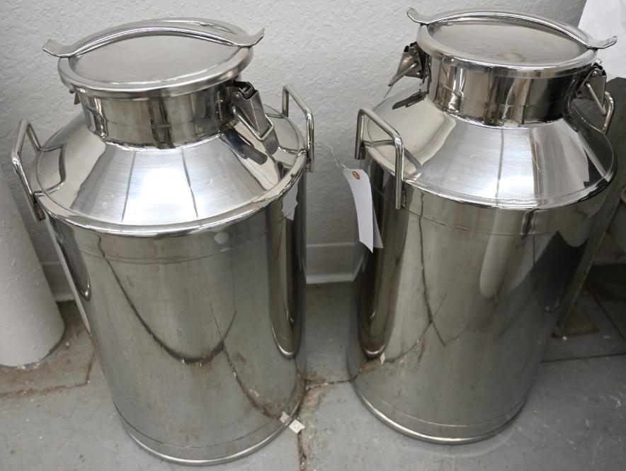 Two 13x13x26" Stainless Steel Milk Cans